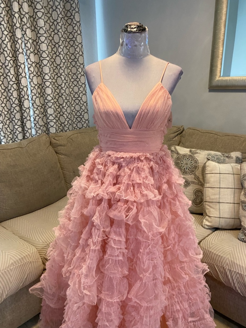 New Windsor Women Small Amabella Ruffled Glitter Tulle Ball Gown, Coral color - Picture 7 of 10